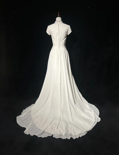 Vintage Wedding Dress 1970s A Line Scoop Neck Chiffon White Long Wedding Dresses Bridal Gowns Elegant Brides Gown DH559