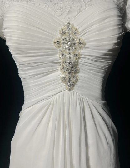 Vintage Wedding Dress 1970s A Line Scoop Neck Chiffon White Long Wedding Dresses Bridal Gowns Elegant Brides Gown DH559