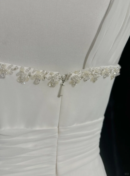 Retro Wedding Dress 1950s 1940s A Line One Shoulder Chiffon White Long Wedding Dresses Bridal Gowns Brides Gown DH560