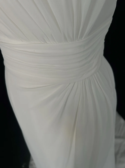 Retro Wedding Dress 1950s 1940s A Line One Shoulder Chiffon White Long Wedding Dresses Bridal Gowns Brides Gown DH560