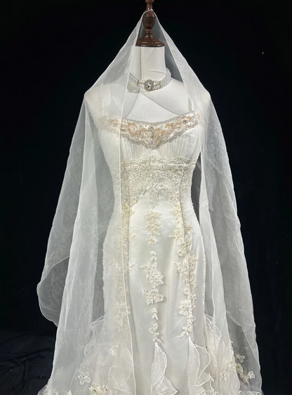 Retro Wedding Dress 1950s 1940s Mermaid Spaghetti Straps Tulle Long Wedding Dresses Bridal Gowns Elegant Brides Gown DH561