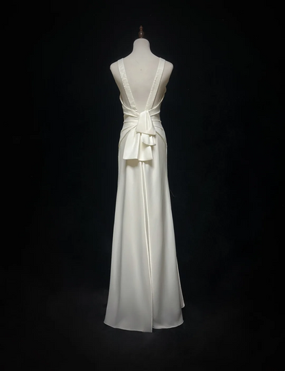 Vintage Wedding Dress 1970s A Line Scoop Neck Satin White Long Wedding Dresses Bridal Gowns Elegant Brides Gown DH562