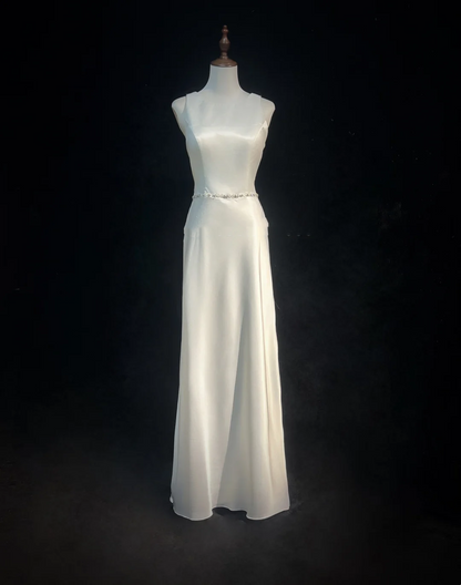 Vintage Wedding Dress 1970s A Line Scoop Neck Satin White Long Wedding Dresses Bridal Gowns Elegant Brides Gown DH562