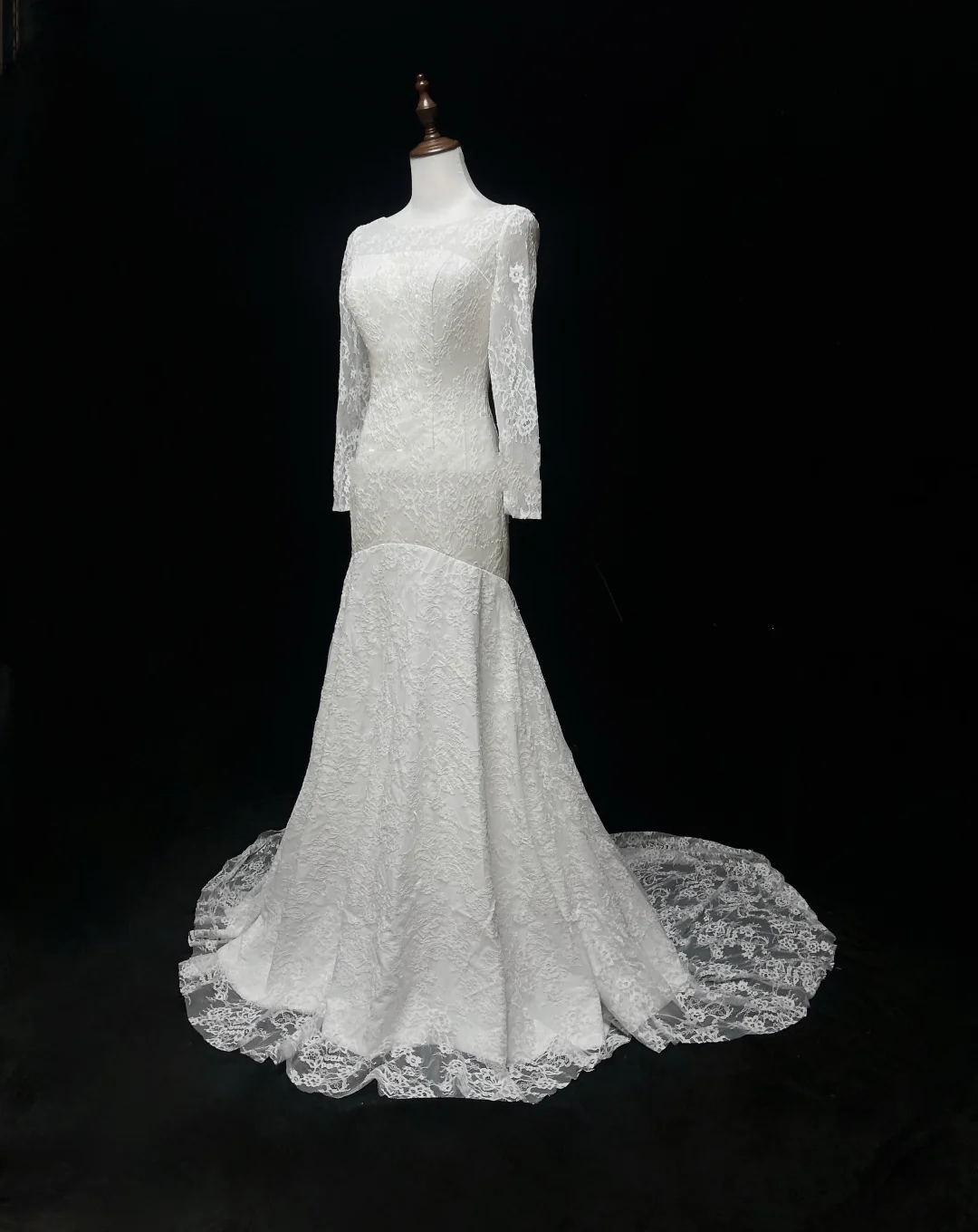 Vintage Wedding Dress 1970s Mermaid Scoop Neck Long Sleeves Lace White Long Wedding Dresses Bridal Gowns Elegant Brides Gown DH563