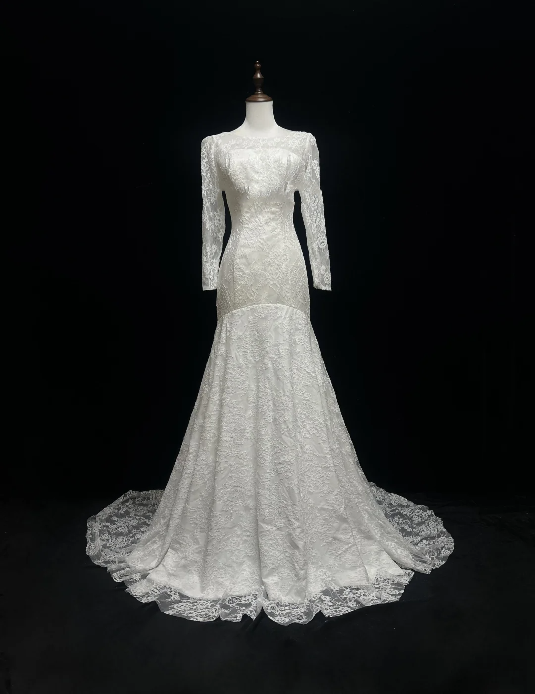 Vintage Wedding Dress 1970s Mermaid Scoop Neck Long Sleeves Lace White Long Wedding Dresses Bridal Gowns Elegant Brides Gown DH563