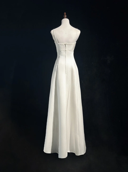 Vintage Wedding Dress 1970s A Line Spaghetti Straps Satin White Long Wedding Dresses Bridal Gowns Elegant Brides Gown DH564