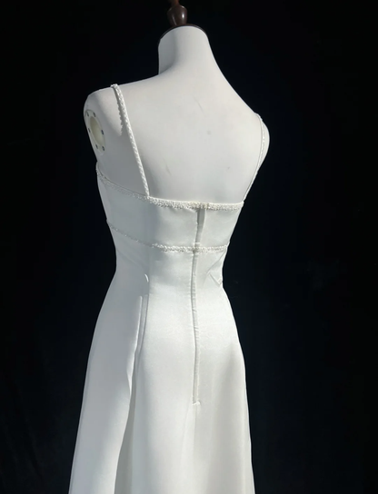 Vintage Wedding Dress 1970s A Line Spaghetti Straps Satin White Long Wedding Dresses Bridal Gowns Elegant Brides Gown DH564