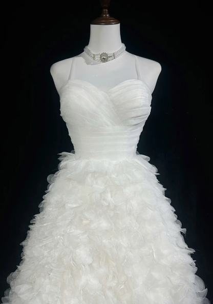 Vintage Wedding Dress 1970s Ball Gown Spaghetti Straps Tulle White Long Wedding Dresses Bridal Gowns Elegant Brides Gown DH565