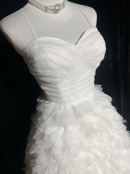 Vintage Wedding Dress 1970s Ball Gown Spaghetti Straps Tulle White Long Wedding Dresses Bridal Gowns Elegant Brides Gown DH565