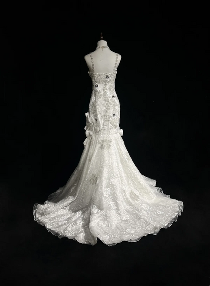 Retro Wedding Dress 1950s 1940s Mermaid Spaghetti Straps Tulle Long Wedding Dresses Bridal Gowns Elegant Brides Gown DH566