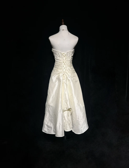 Vintage Wedding Dress 1970s High Low Strapless Lace Ivory Wedding Dresses Bridal Gowns Elegant Brides Gown DH567