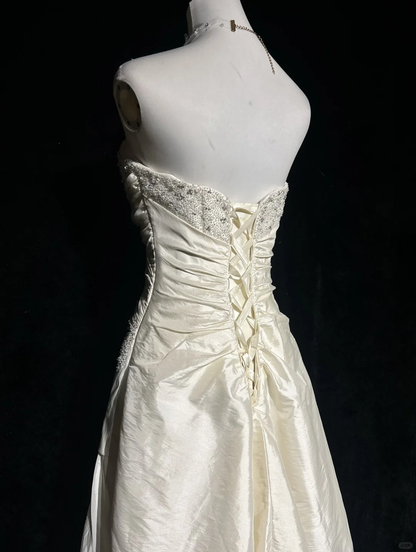 Vintage Wedding Dress 1970s High Low Strapless Lace Ivory Wedding Dresses Bridal Gowns Elegant Brides Gown DH567