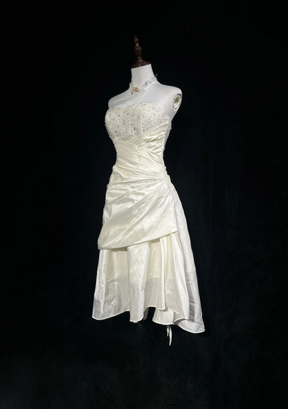 Vintage Wedding Dress 1970s High Low Strapless Lace Ivory Wedding Dresses Bridal Gowns Elegant Brides Gown DH567