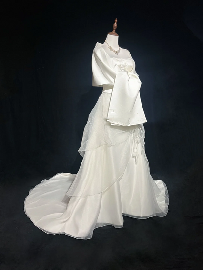 Vintage Wedding Dress 1970s Ball Gown Strapless Ivory Satin Wedding Dresses Bridal Gowns Elegant Brides Gown DH569