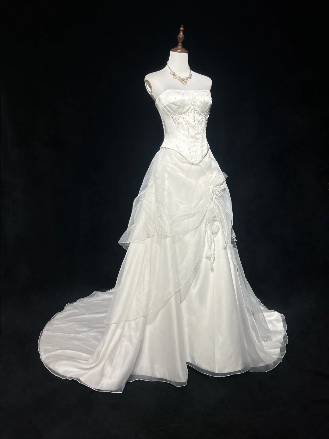 Vintage Wedding Dress 1970s Ball Gown Strapless Ivory Satin Wedding Dresses Bridal Gowns Elegant Brides Gown DH569