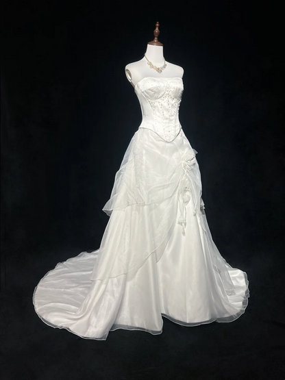 Vintage Wedding Dress 1970s Ball Gown Strapless Ivory Satin Wedding Dresses Bridal Gowns Elegant Brides Gown DH569