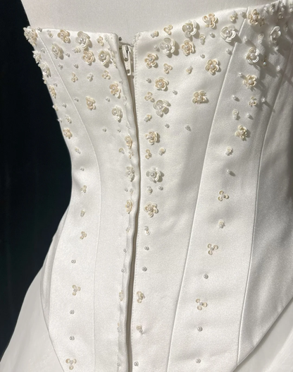 Vintage Wedding Dress 1970s Ball Gown Strapless Ivory Satin Wedding Dresses Bridal Gowns Elegant Brides Gown DH569