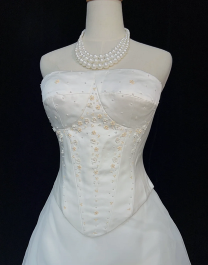 Vintage Wedding Dress 1970s Ball Gown Strapless Ivory Satin Wedding Dresses Bridal Gowns Elegant Brides Gown DH569