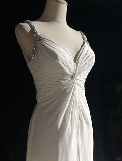 Retro Wedding Dress 1950s 1940s A Line Spaghetti Straps Chiffon White Long Wedding Dresses Bridal Gowns Brides Gown DH572