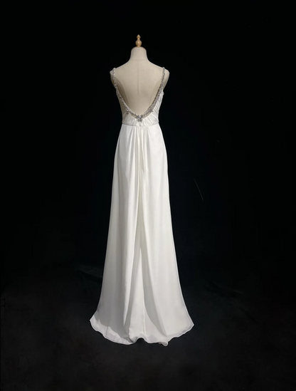 Retro Wedding Dress 1950s 1940s A Line Spaghetti Straps Chiffon White Long Wedding Dresses Bridal Gowns Brides Gown DH572