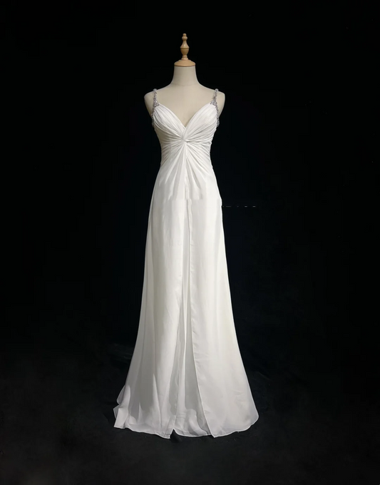 Retro Wedding Dress 1950s 1940s A Line Spaghetti Straps Chiffon White Long Wedding Dresses Bridal Gowns Brides Gown DH572