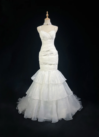 Retro Wedding Dress 1950s 1940s Mermaid Spaghetti Straps White Tulle Long Wedding Dresses Bridal Gowns Elegant Brides Gown DH573