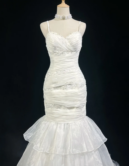 Retro Wedding Dress 1950s 1940s Mermaid Spaghetti Straps White Tulle Long Wedding Dresses Bridal Gowns Elegant Brides Gown DH573