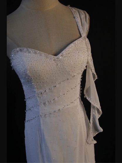 Retro Wedding Dress 1950s 1940s Mermaid One Shoulder Chiffon White Long Wedding Dresses Bridal Gowns Brides Gown DH574