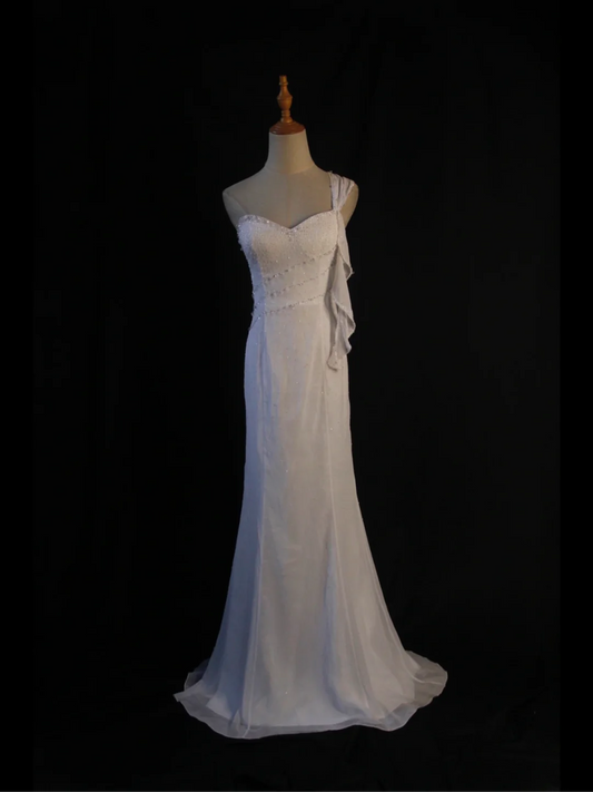 Retro Wedding Dress 1950s 1940s Mermaid One Shoulder Chiffon White Long Wedding Dresses Bridal Gowns Brides Gown DH574