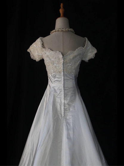 Vintage Wedding Dress 1970s Ball Gown V Neck Sleeveless Satin White Long Wedding Dresses Bridal Gowns Elegant Brides Gown DH575