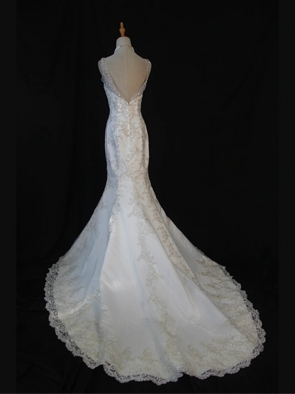 Vintage Wedding Dress 1970s Mermaid V Neck White Lace Long Wedding Dresses Bridal Gowns Elegant Brides Gown DH578