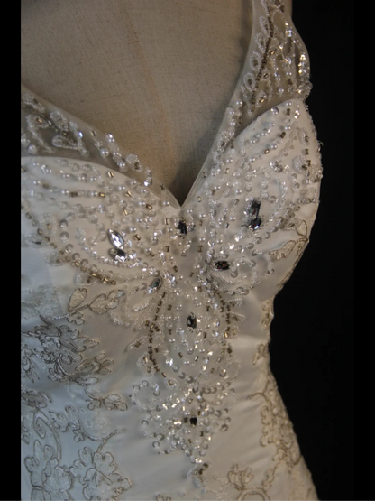 Vintage Wedding Dress 1970s Mermaid V Neck White Lace Long Wedding Dresses Bridal Gowns Elegant Brides Gown DH578