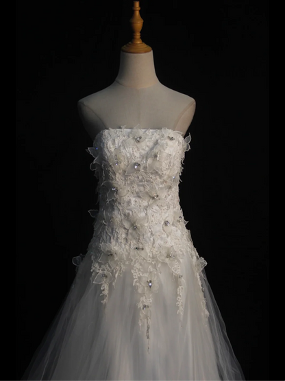 Vintage Wedding Dress 1970s Ball Gown Strapless White Tulle Wedding Dresses Bridal Gowns Elegant Brides Gown DH579