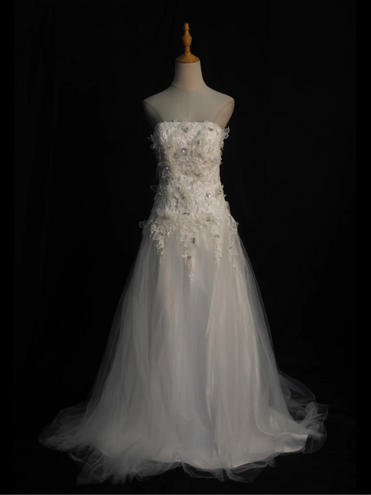 Vintage Wedding Dress 1970s Ball Gown Strapless White Tulle Wedding Dresses Bridal Gowns Elegant Brides Gown DH579