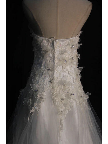 Vintage Wedding Dress 1970s Ball Gown Strapless White Tulle Wedding Dresses Bridal Gowns Elegant Brides Gown DH579