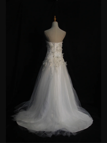 Vintage Wedding Dress 1970s Ball Gown Strapless White Tulle Wedding Dresses Bridal Gowns Elegant Brides Gown DH579