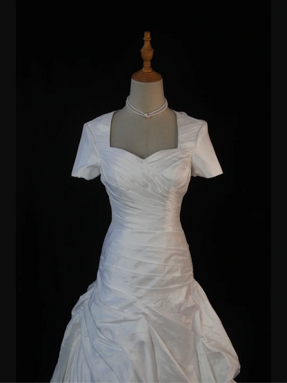 Vintage Wedding Dress 1970s Mermaid Sweetheart White Satin Long Wedding Dresses Bridal Gowns Elegant Brides Gown DH580