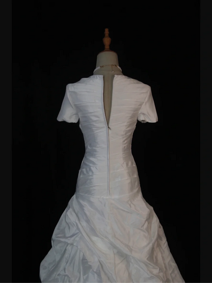 Vintage Wedding Dress 1970s Mermaid Sweetheart White Satin Long Wedding Dresses Bridal Gowns Elegant Brides Gown DH580