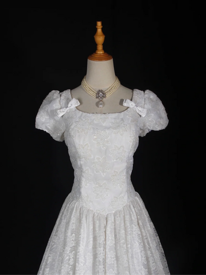 Vintage Wedding Dress 1970s Ball Gown Square Neck White Lace Wedding Dresses Bridal Gowns Elegant Brides Gown DH582