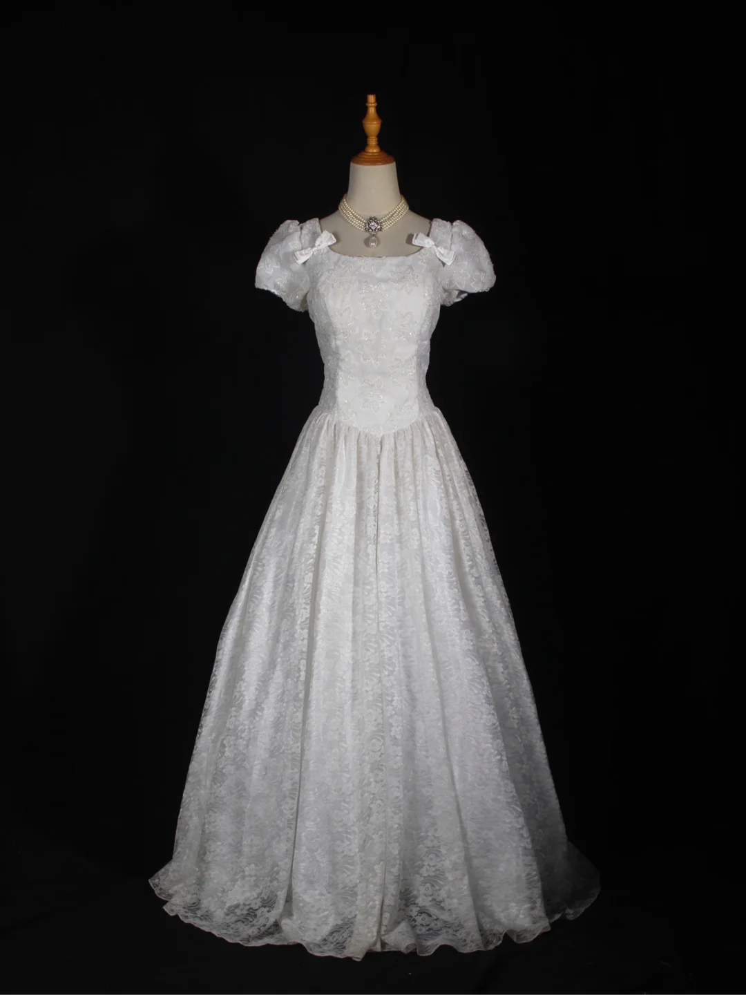 Vintage Wedding Dress 1970s Ball Gown Square Neck White Lace Wedding Dresses Bridal Gowns Elegant Brides Gown DH582
