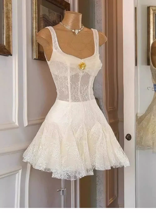 Cute A Line Straps Lace Short Mini Formal 8th Grade Homecoming Dresses Summer Middle School Hoco Dress Homecoming Outfits DH616