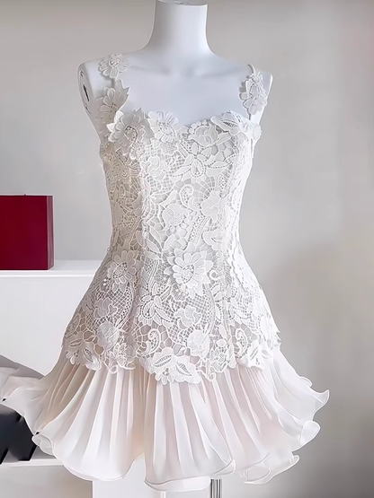 Cute A line Square Neck White Chiffon Mini Short Formal 8th Grade Homecoming Dresses Summer Middle School Hoco Dress Homecoming Outfits 25 Birthday Dress DH619