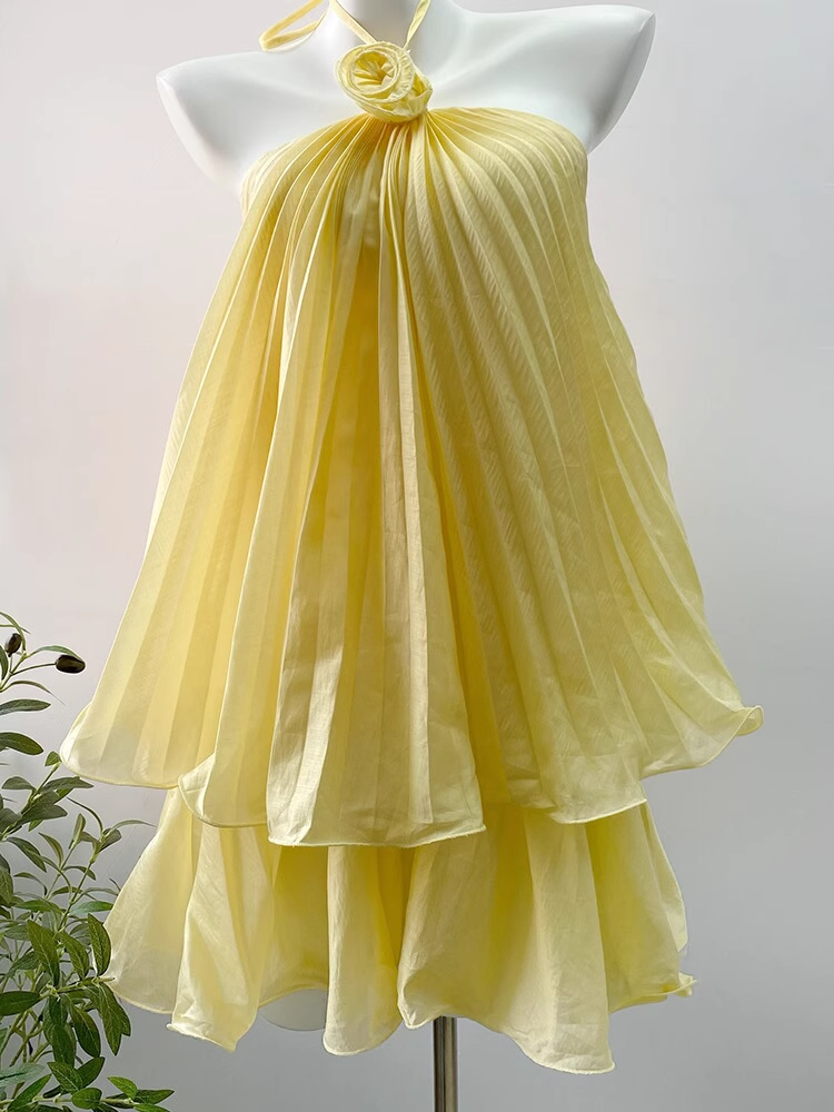 Cute A line Halter Yellow Chiffon Mini Short Formal 8th Grade Homecoming Dresses Summer Middle School Hoco Dress Homecoming Outfits 25 Birthday Dress DH622