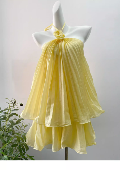 Cute A line Halter Yellow Chiffon Mini Short Formal 8th Grade Homecoming Dresses Summer Middle School Hoco Dress Homecoming Outfits 25 Birthday Dress DH622