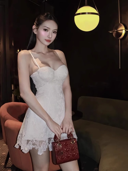 Cute A line Spaghetti Straps White Lace Mini Short Formal 8th Grade Homecoming Dresses Summer Middle School Hoco Dress Homecoming Outfits 25 Birthday Dress DH624