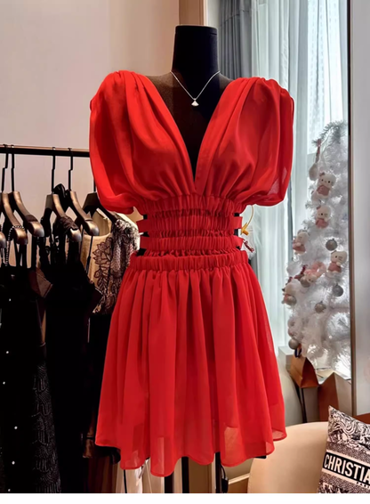 Cute A line V Neck Red Chiffon Mini Short Formal 8th Grade Homecoming Dresses Summer Middle School Hoco Dress Homecoming Outfits 25 Birthday Dress DH625