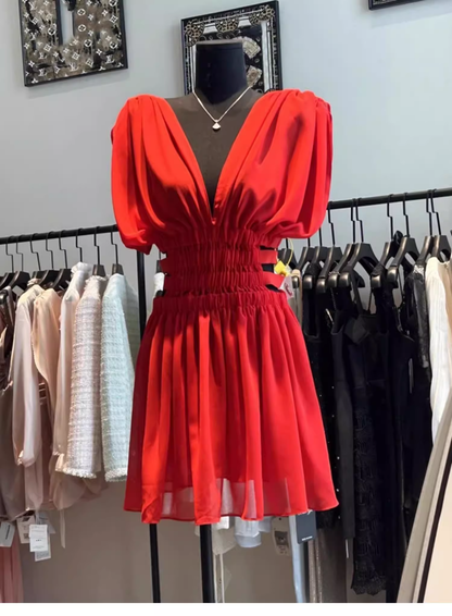 Cute A line V Neck Red Chiffon Mini Short Formal 8th Grade Homecoming Dresses Summer Middle School Hoco Dress Homecoming Outfits 25 Birthday Dress DH625