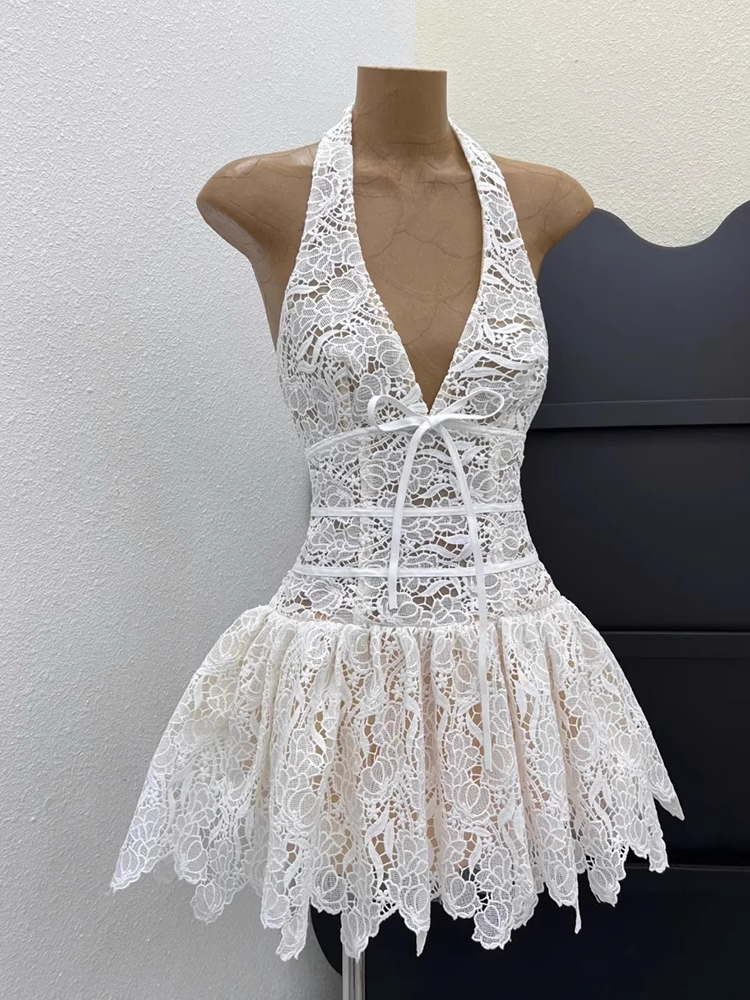 Pretty A line Halter White Lace Short Formal 8th Grade Homecoming Dresses Summer Middle School Hoco Dress Homecoming Outfits DH630