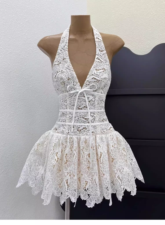 Pretty A line Halter White Lace Short Formal 8th Grade Homecoming Dresses Summer Middle School Hoco Dress Homecoming Outfits DH630