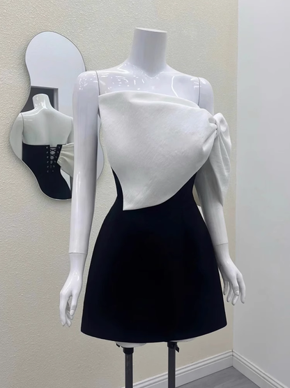 Cute A line Strapless Black Satin Mini Short Formal 8th Grade Homecoming Dresses Summer Middle School Hoco Dress Homecoming Outfits Birthday Dress DH632